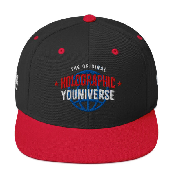 Holographic YOUniverse Snapback Cap – Unisex (White Text) - Image 9