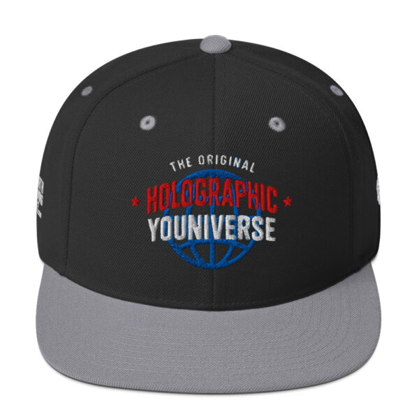 Holographic YOUniverse Snapback Cap – Unisex (White Text) - Image 21