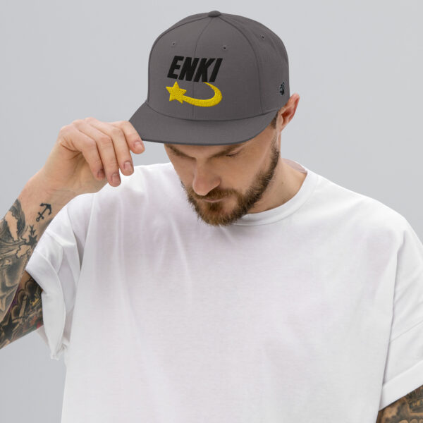 Enki Snapback Cap – Unisex (Black Text) - Image 7