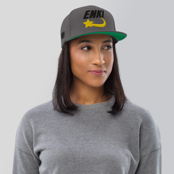 Enki Snapback Cap – Unisex (Black Text) - Image 8
