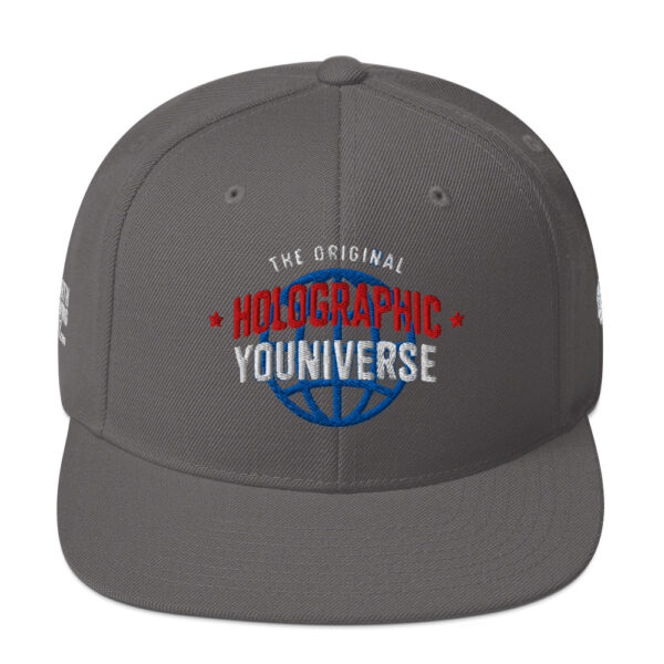 Holographic YOUniverse Snapback Cap – Unisex (White Text) - Image 29