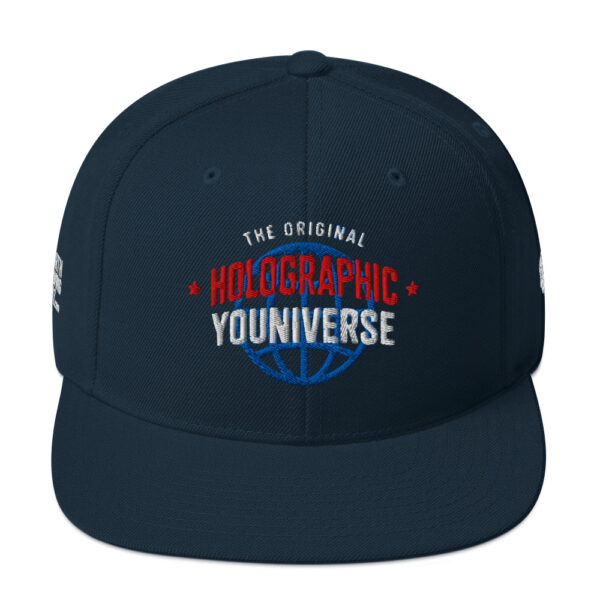 Holographic YOUniverse Snapback Cap – Unisex (White Text) - Image 17