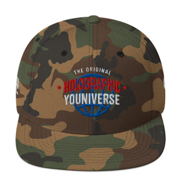 Holographic YOUniverse Snapback Cap – Unisex (White Text) - Image 49
