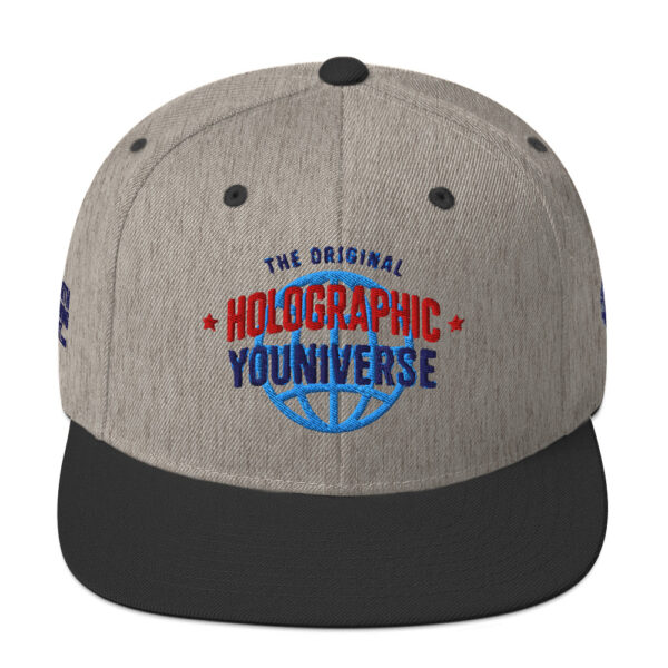 Holographic YOUniverse Snapback Cap – Unisex (Navy Text) - Image 21