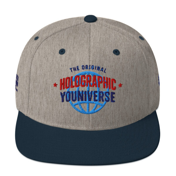 Holographic YOUniverse Snapback Cap – Unisex (Navy Text) - Image 25