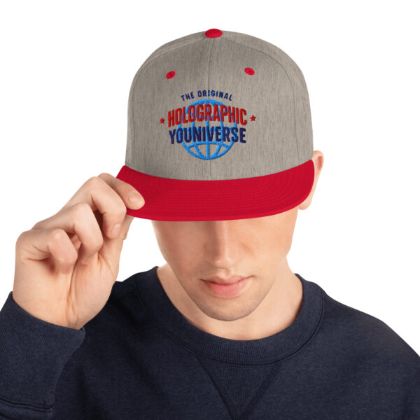 Holographic YOUniverse Snapback Cap – Unisex (Navy Text) - Image 6
