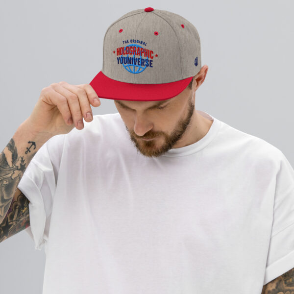 Holographic YOUniverse Snapback Cap – Unisex (Navy Text) - Image 7