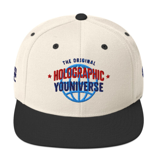 Holographic YOUniverse Snapback Cap – Unisex (Navy Text) - Image 9