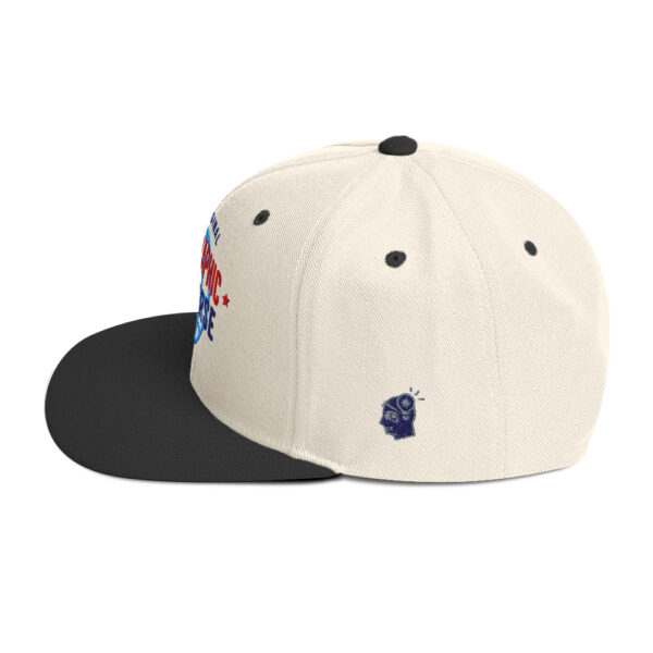 Holographic YOUniverse Snapback Cap – Unisex (Navy Text) - Image 11