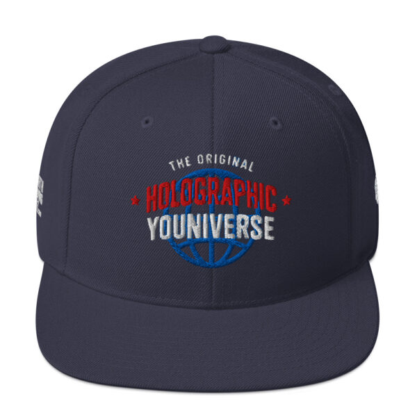 Holographic YOUniverse Snapback Cap – Unisex (White Text) - Image 37