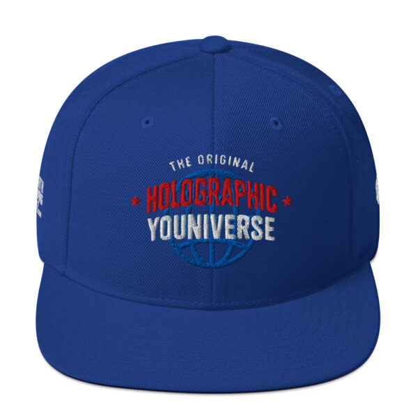 Holographic YOUniverse Snapback Cap – Unisex (White Text) - Image 41