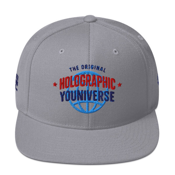 Holographic YOUniverse Snapback Cap – Unisex (Navy Text) - Image 13