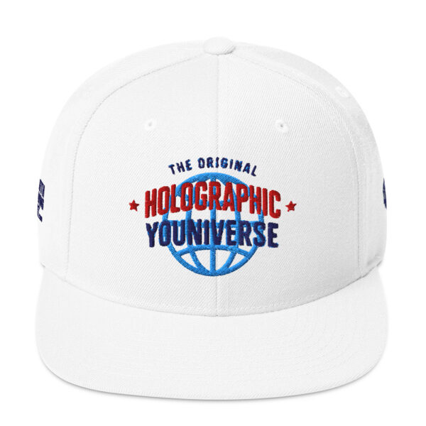 Holographic YOUniverse Snapback Cap – Unisex (Navy Text) - Image 29