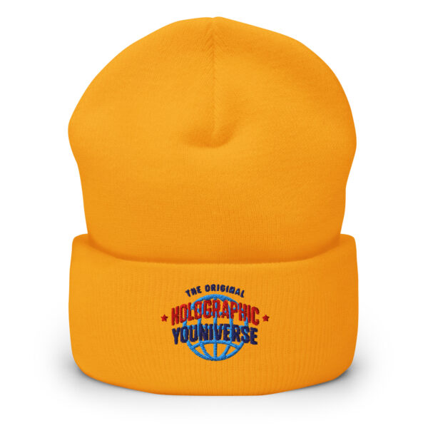 Holographic YOUniverse Hat – Holographic Universe Cuffed Beanie Unisex (Navy Text) - Image 10