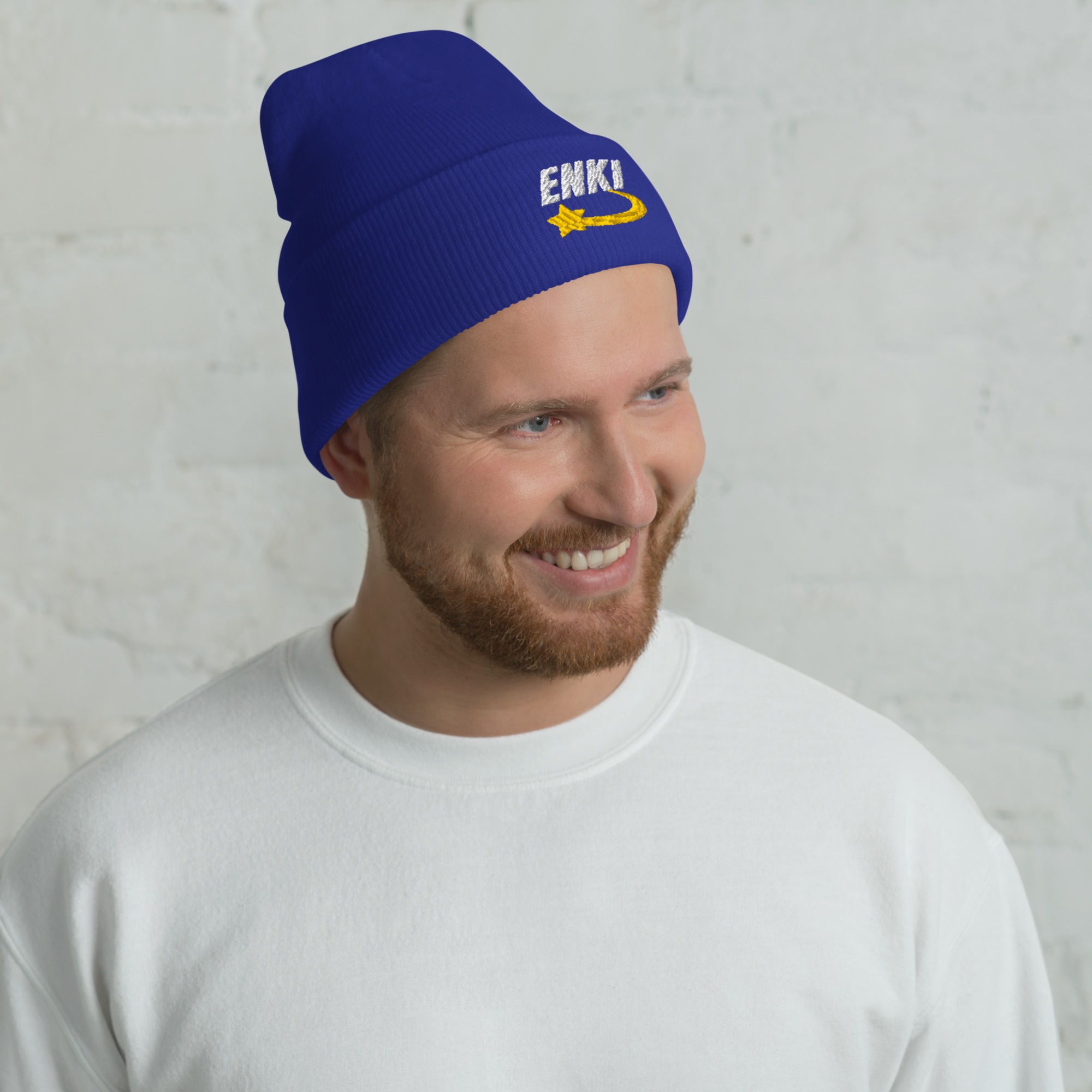 Enki Hat – Stay Woke Cuffed Beanie Unisex | Ancient Activist Clothes (White Text) - Image 2