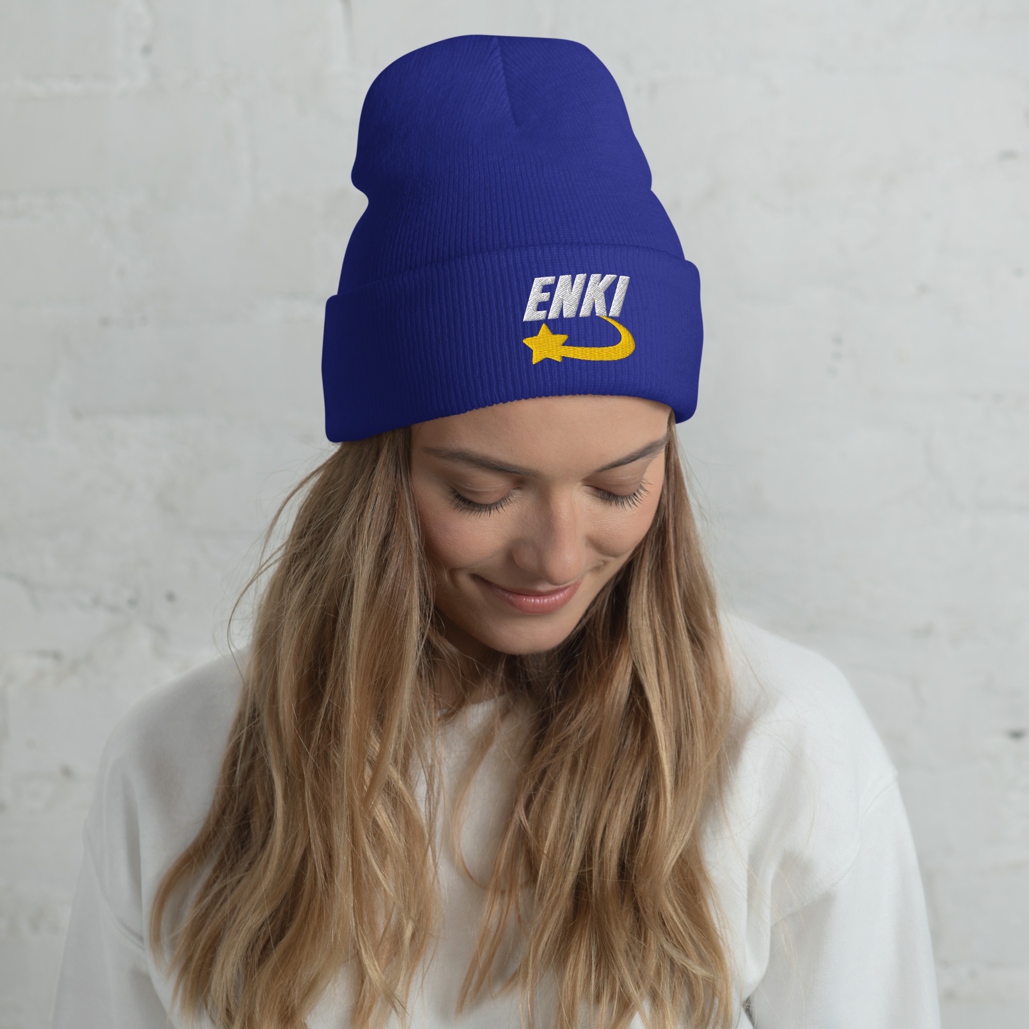 Enki Hat – Stay Woke Cuffed Beanie Unisex | Ancient Activist Clothes (White Text) - Image 3