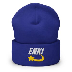 Enki Hat – Cuffed Beanie Unisex (White Text)