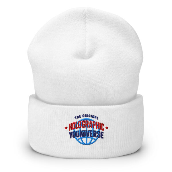 Holographic YOUniverse Hat – Holographic Universe Cuffed Beanie Unisex (Navy Text)