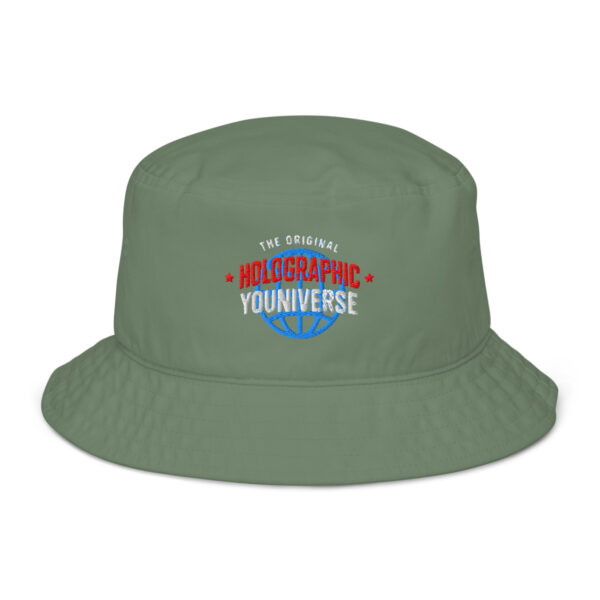 Holographic YOUniverse Organic Bucket Hat – Unisex (White Text) - Image 9