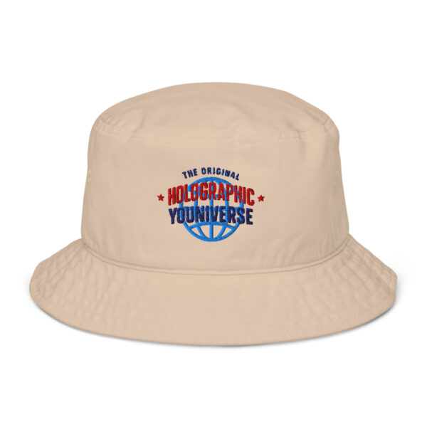 Holographic YOUniverse Organic Bucket Hat – Unisex (Navy Text) - Image 13