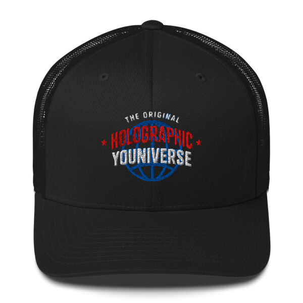 Holographic YOUniverse Trucker Cap – Unisex (White Text) - Image 9