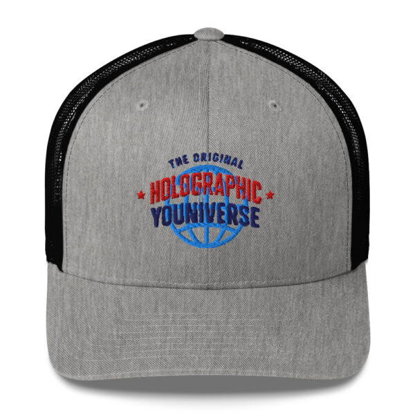 Holographic YOUniverse Trucker Cap – Unisex (Navy Text) - Image 17