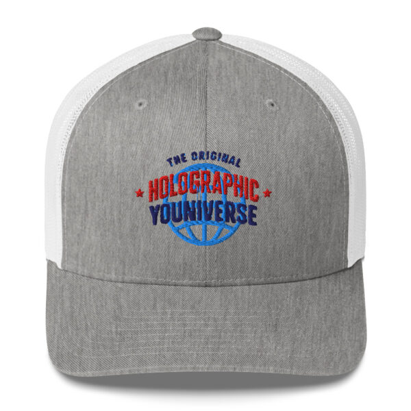 Holographic YOUniverse Trucker Cap – Unisex (Navy Text) - Image 9