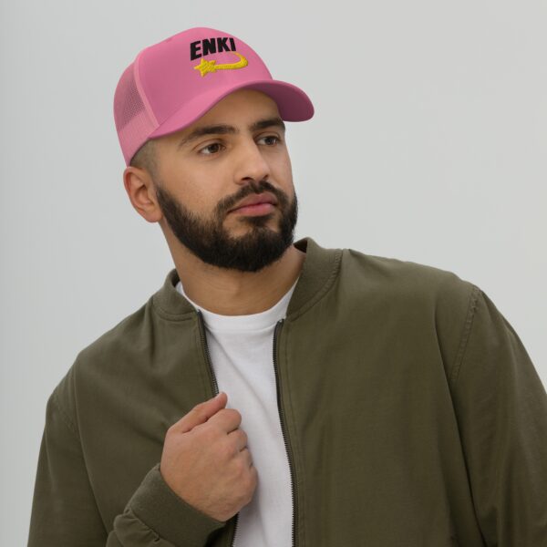 Enki Trucker Cap – Unisex (Black Text) - Image 70
