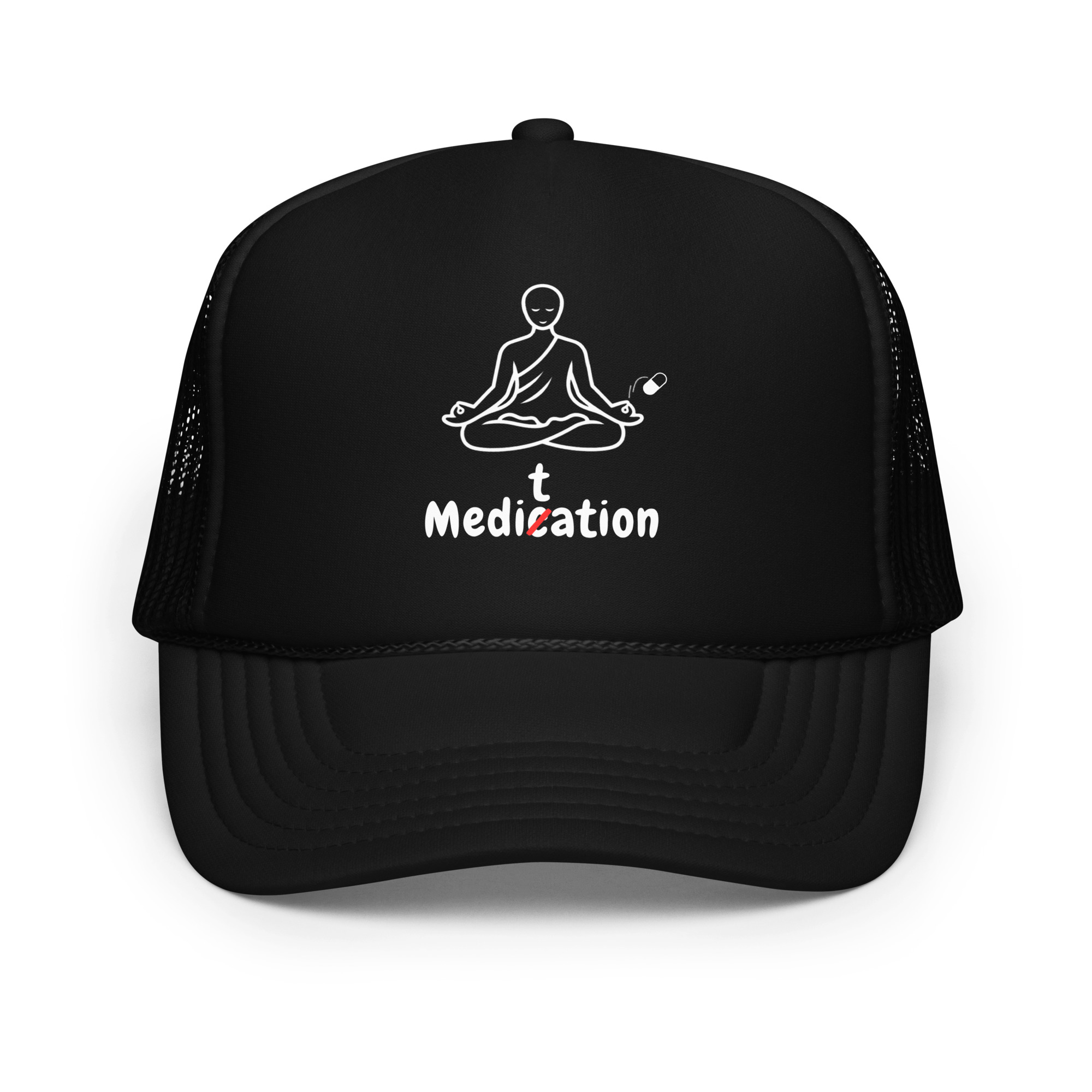 Meditation Foam Trucker Cap – Unisex Meditate Medication Hat | Spiritual Clothes (White Text)