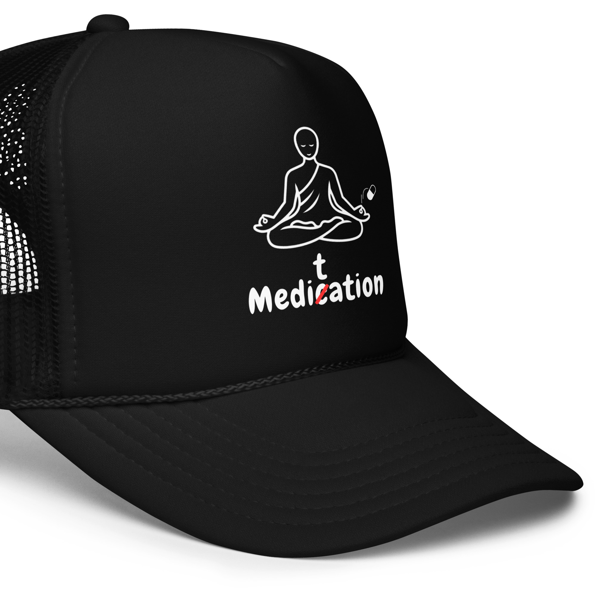 Meditation Foam Trucker Cap – Unisex Meditate Medication Hat | Spiritual Clothes (White Text) - Image 7