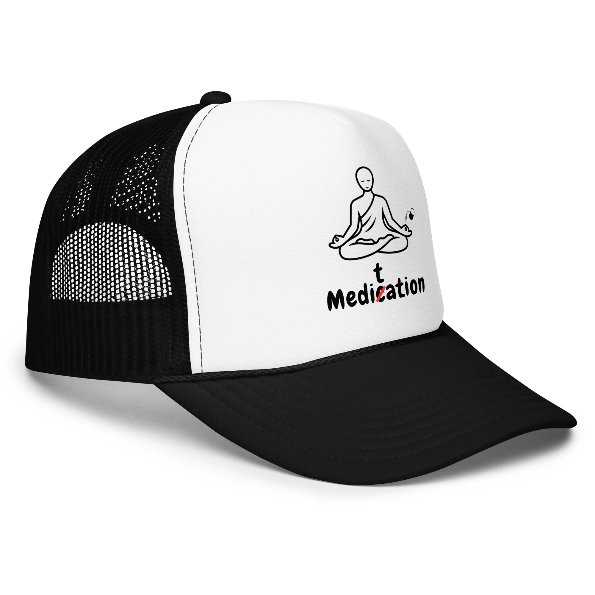 Meditation Foam Trucker Cap – Unisex Meditate Medication Hat | Spiritual Clothes (Black Text) - Image 2