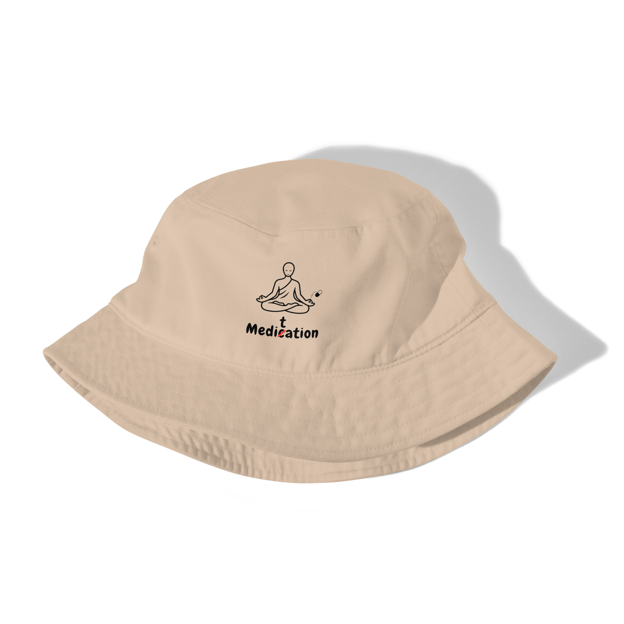 Meditation Bucket Hat – Unisex Organic Pure Cotton Summer Hat | Meditate Medication Clothes (Black Text) - Image 3