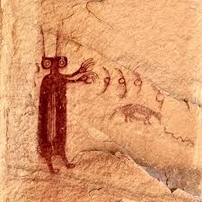 Native American Indian Rock Art Barrier Canyon Utah - ancient paintings and carvings of insect aliens antennas